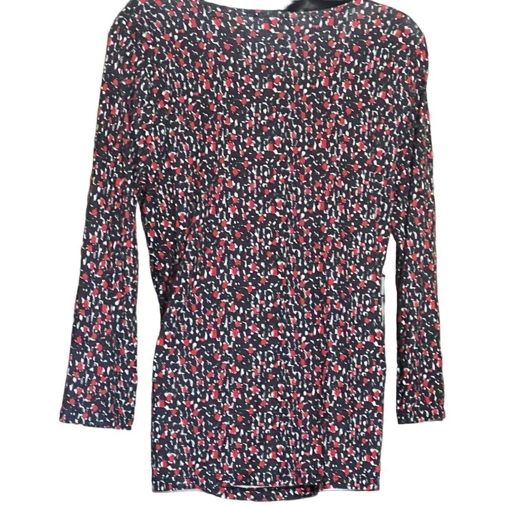 TALBOT'S Women's Red/blue/white Pattern V-neck Stretch Top Size Medium NWT - Picture 3 of 7